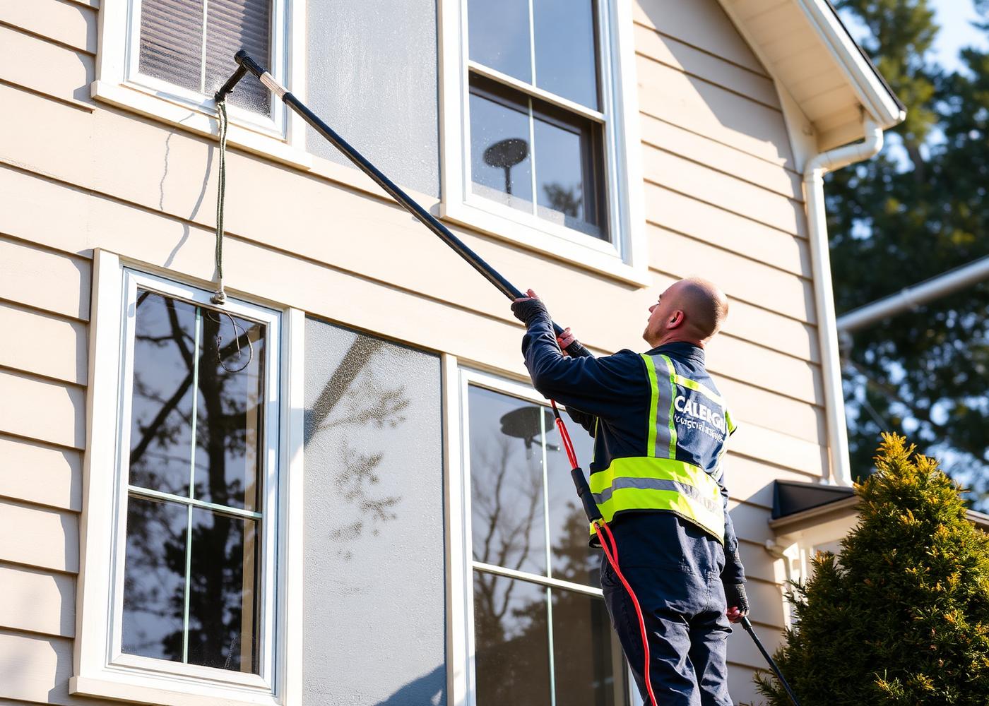 Tucker water-fed pole cleaning exterior glass